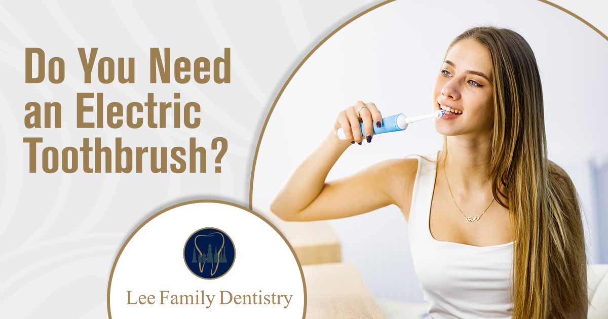 Image of a young woman brushing her teeth with an electric toothbrush. Are you stuck in an oral hygiene rut, unsure of how to take the next step in your dental care journey? Do you feel like brushing your teeth is a mundane task and would like to upgrade it? Your oral health is important, and failure to properly take care of your teeth can lead to cavities, gingivitis, and other more serious conditions. Electric toothbrushes can offer you advanced cleaning capabilities that traditional toothbrushes cannot. Take charge of your dental hygiene with the help of Lee Family Dentistry! Our team will guide you to determine the best electric toothbrush for your needs. We'll answer any questions you have and make sure you find the perfect brush so that you can keep your teeth healthy and sparkling!